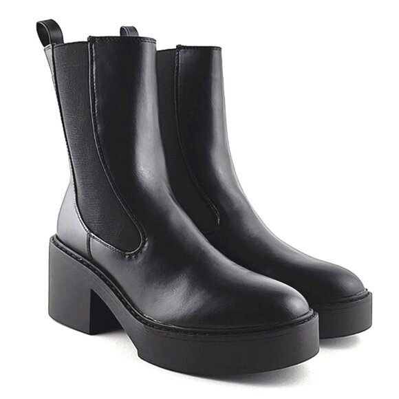 Nine West Women's Doleas Black Faux Leather Platform Slip On Ankle Boots Sz 6.5M - Picture 3 of 16